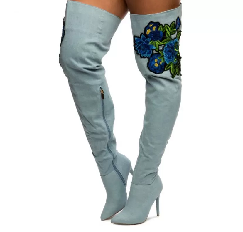 WOMEN ROSEY DENIM BLUE BOOTS