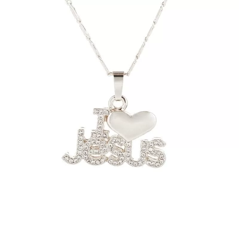 WWJD Trendy Letter I LOVE JESUS Shape Pendant Necklace