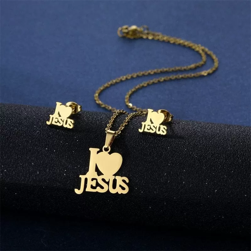 WWJD Trendy Letter I LOVE JESUS Shape Pendant Necklace