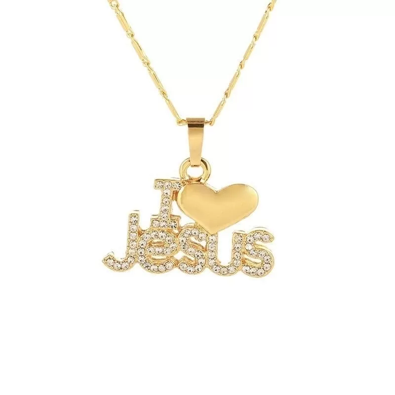 WWJD Trendy Letter I LOVE JESUS Shape Pendant Necklace