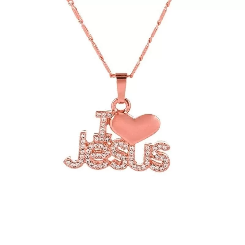 WWJD Trendy Letter I LOVE JESUS Shape Pendant Necklace